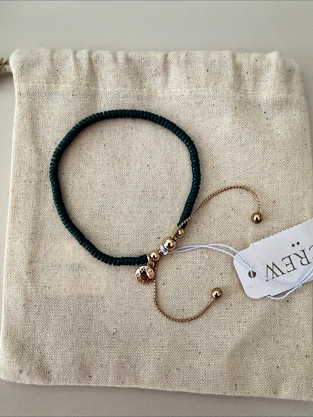 J.CREW Beaded Chain Bracelet in Green & Gold NWT